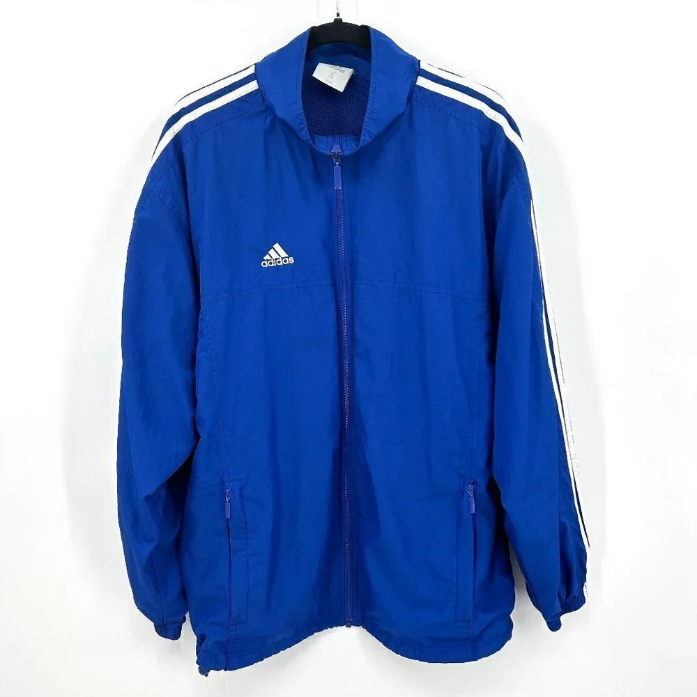 ADIDAS Basketball Blue White Full Zip Mesh Lined Windbreaker Jacket Size Medium